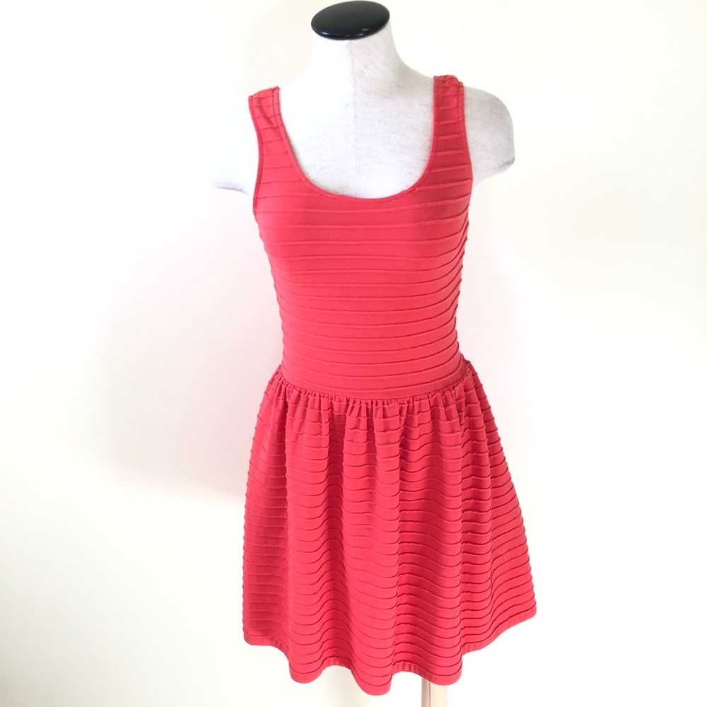 aqua coral red textured fit & flare skater dress